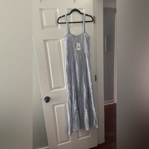 Blue and White Striped Maxi Dress